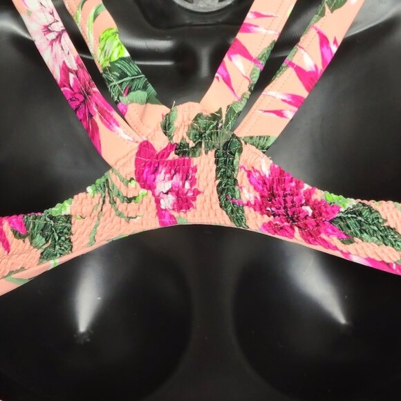 Tori Praver Sz S Seafoam Swimwear Pink Floral Halter Bikini Top High Neck Smock - Picture 10 of 10